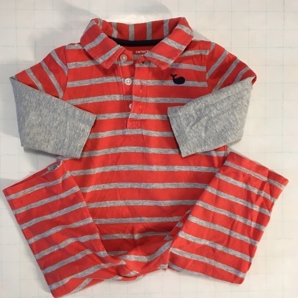 Carter's Baby Boy's Orange Gray Long Sleeves 100% cotton Romper Size 9M - Picture 4 of 9